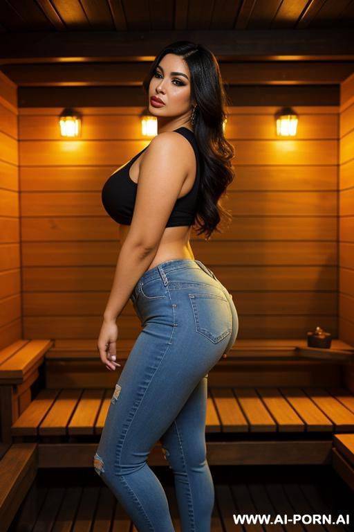 supermodel, mexican, chola style, wide hips, pear shaped, tight jeans, side angle - #main