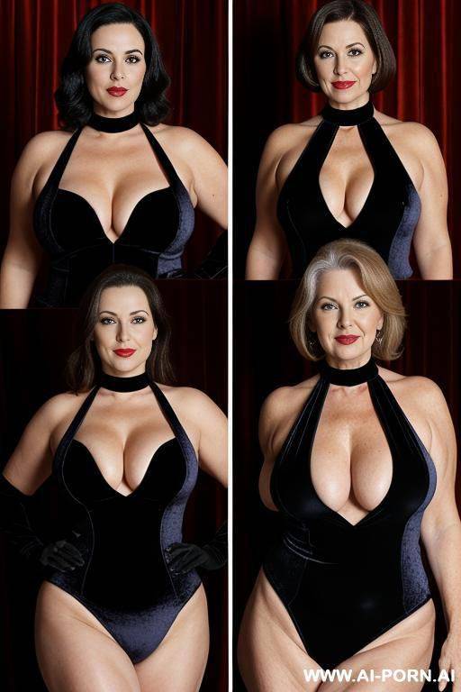 four mature women in velvet halter catsuit - #main
