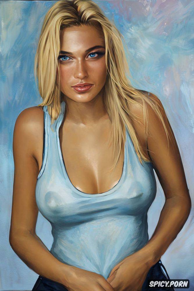 stunning face, college, teen, tanktop, large shot, comprehensive cinematic - #main