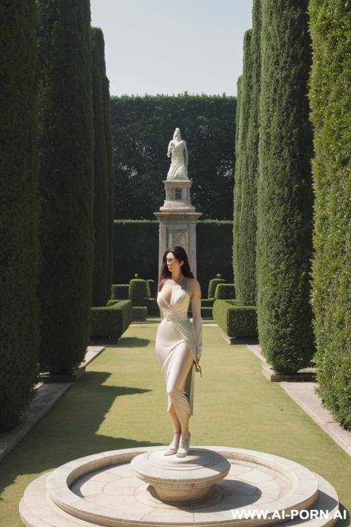 woman in palace garden standing on pedestral like a statue - #main