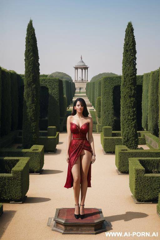 woman in palace garden standing on pedestal - #main