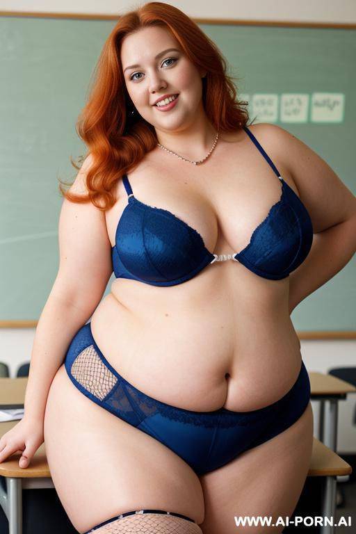 half body photo shot, (((dynamic angle))), about at classroom, obese chubby fat bbw curvy teacher, wearing a sexy and hot ((white)) ((fishnet))) lingeries, she is a smart teacher - #main