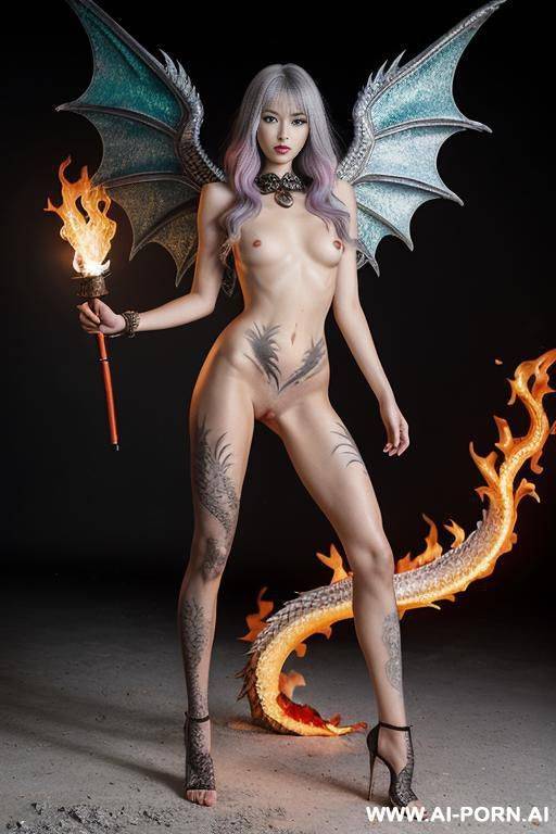 goddess of fire, fire angel, controlling the fire around her, fire wings, tall slender supermodel cutie, different colours of fire around her, covered in colourful fire tattoos and body paint, - #main