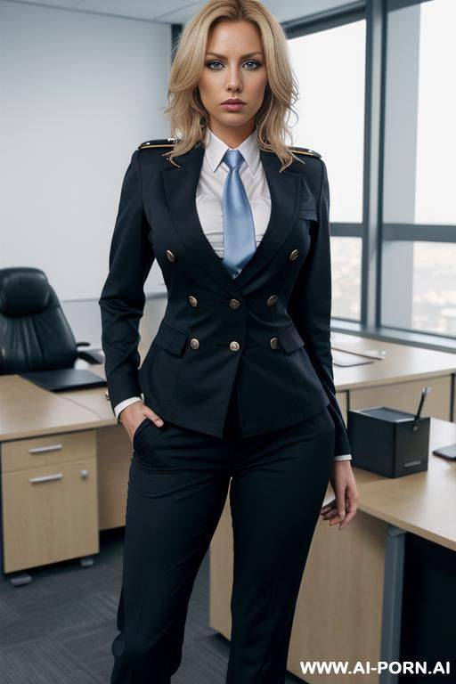 ((office shirt)), ((twill double breasted blazer)), ((tie)), ((police uniform)), ((office pants)) - #main