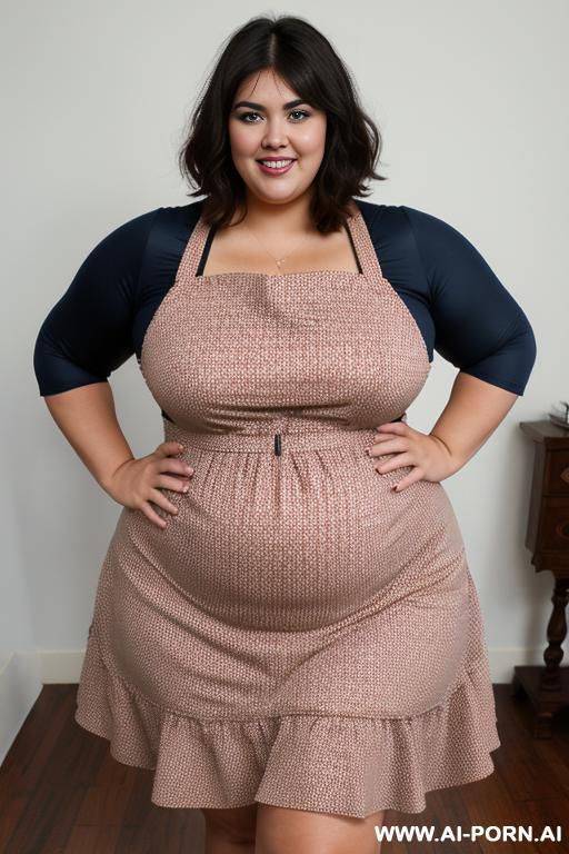 very tan, mexican, gorgeous supermodel, tight clothes, pear shaped, wearing red apron, wide hips, bbw, big thighs, extra thicc, big blue eyes, sun dress, heavy make up, face - #main