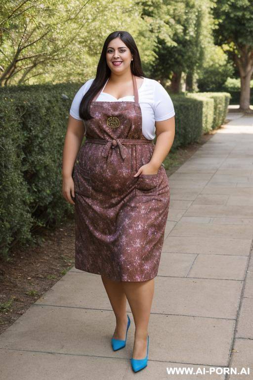 very tan, mexican, gorgeous supermodel, tight clothes, pear shaped, wearing red apron, wide hips, bbw, big thighs, extra thicc, big blue eyes, sun dress, heavy make up, very long hair - #main