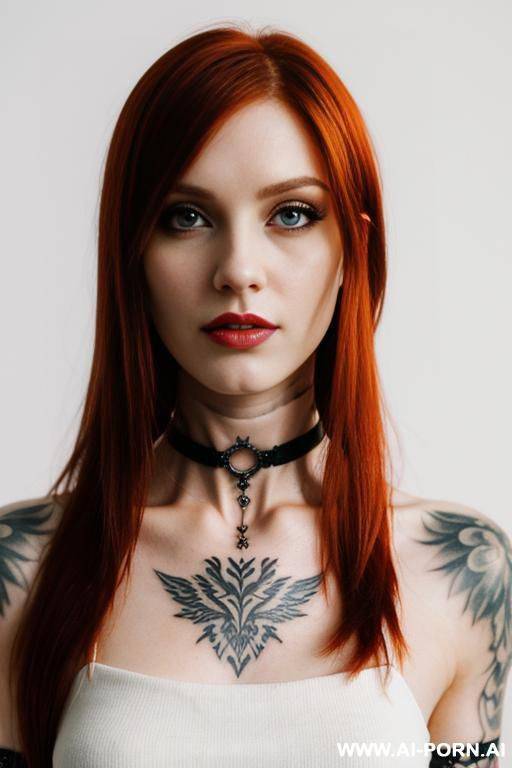 (dominant boss) (emo) (choker) (tattoos) (long hair) (white background) (depth of field) (look into camera) - #main