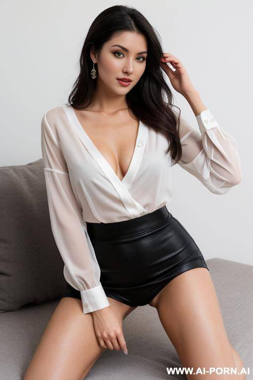 alluring thighs, v-neck shirt, knee raised - #main