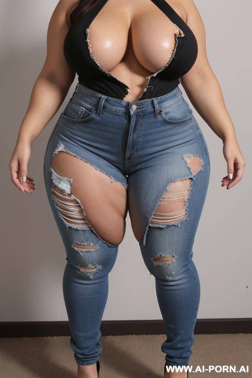 full body view. massive growing giantess bursting through her ripped clothes. bulging out of clothes that are falling apart - #main