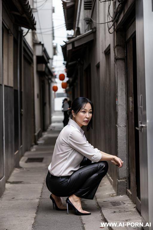 mature crouching in alley, shirt, pants - #main