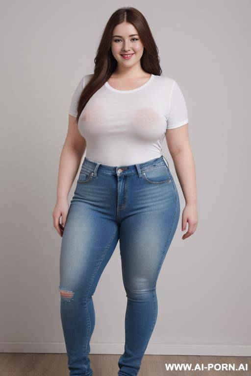long hair, white shirt, wider hips, tight jeans - #main