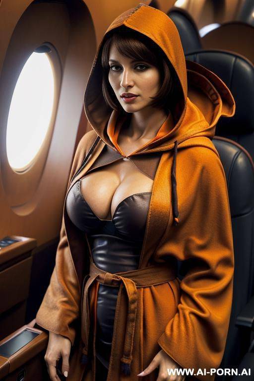woman, navy blue outfit, in plane seat - #main