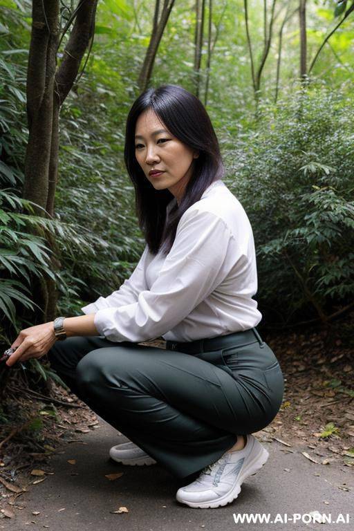 squatting in underbrush normal clothes, pants, trsah tissues - #main
