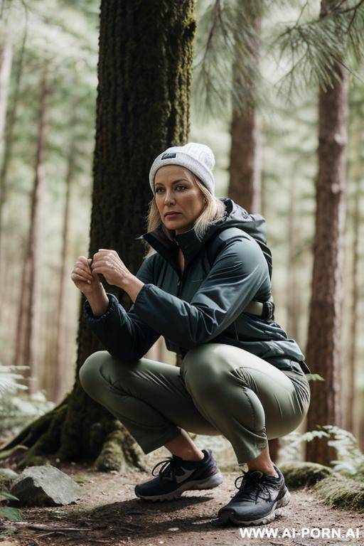 hiker in forest, pants, legs apart, outdoor-clothes - #main