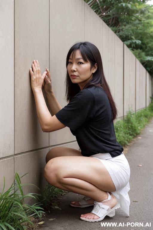 squatting next to wall, und underbrush normal clothes, tissues - #main
