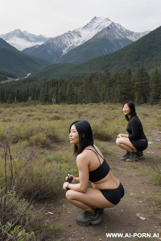 squatting in wilderness next to group of woman - #main