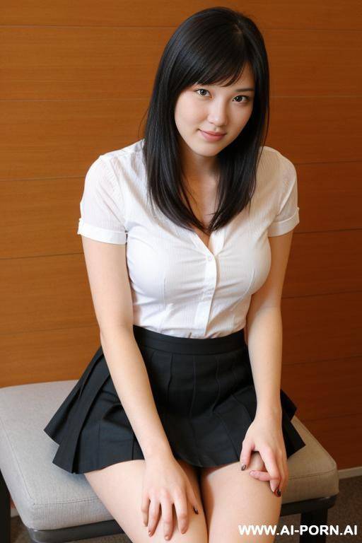 short skirt, sitting with knees bent - #main