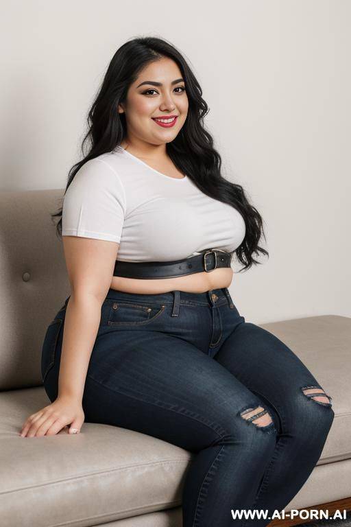 pear shaped, mexican, high rise jeans, extra thicc, white shirt - #main