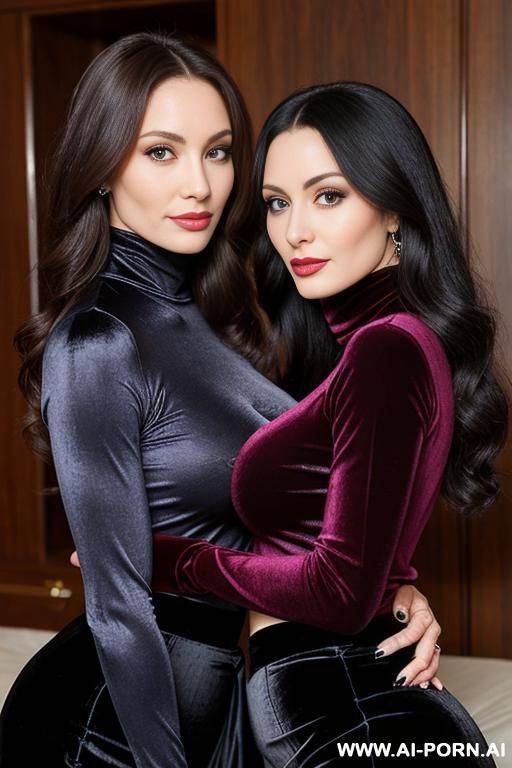 two milf in velvet turtleneck shirt and velvet split skirt show tits - #main