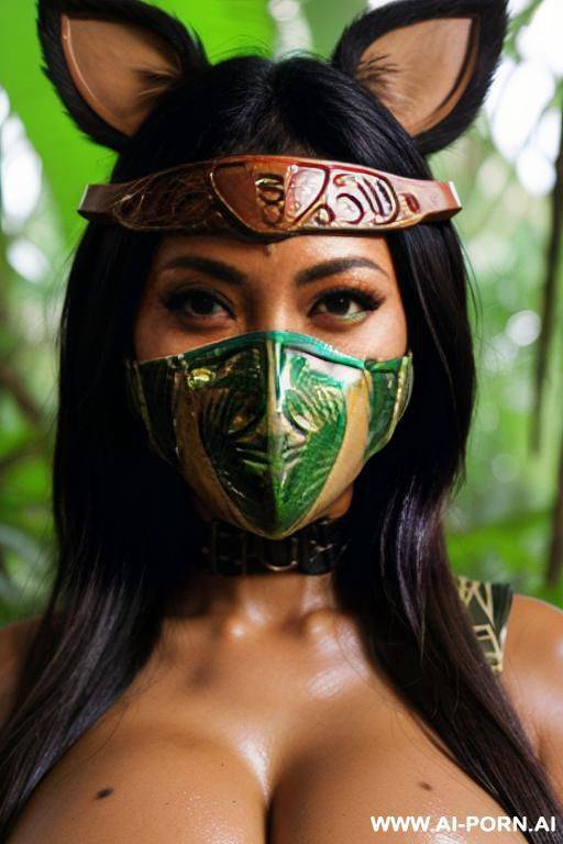 (close up) (extremely tanned jungle woman) (jungle outfit) (anbu mask) (jungle) - #main