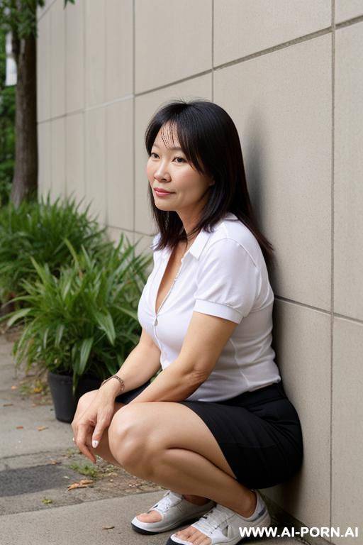 squatting next to wall, und underbrush normal clothes, tissues - #main
