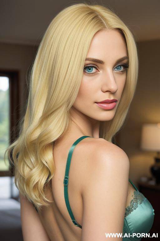 a beautiful woman with beautiful big green eyes, with beautiful lush very long eyelashes, with a beautiful nose, with beautiful full lips, holds a man by the penis. - #main