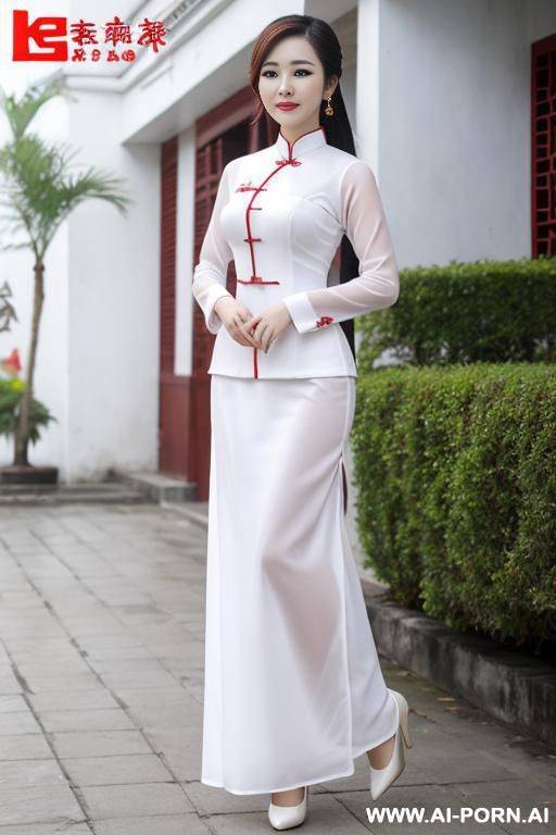 vietnamese women, white ao dai clearly showing red underwear - #main