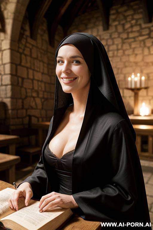 medieval nun reading the bible, au naturel, no make-up, cleavage - #main