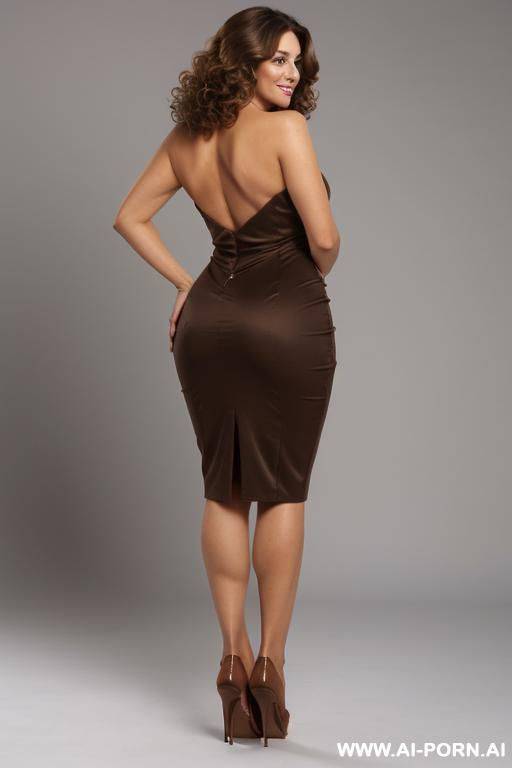 (full body view) (from behind) (mature woman) (pencil dress) (showing off ass) (brown fluffy hair) (looking back) - #main