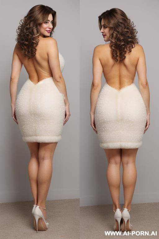 (full body view) (from behind) (mature woman) (fancu dress) (showing off butt) (fluffy hair) (looking back) - #main