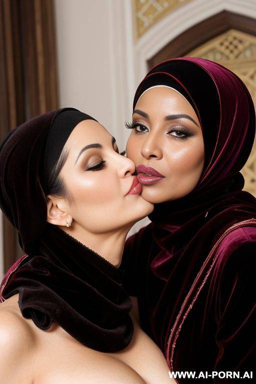 two old mature arabic nude with velvet hijab kissing - #main
