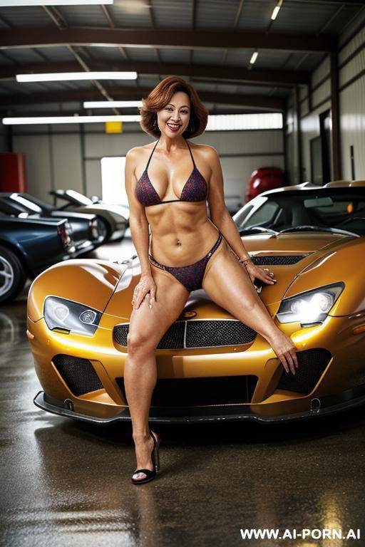 a beautiful gilf woman, wear a brazilian bikini, (hairy pussy), fat, - #main