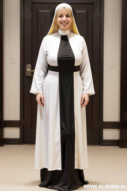 (full body view) (mature woman) (slutty micro black nun outfit) (fit curvy body) - #main