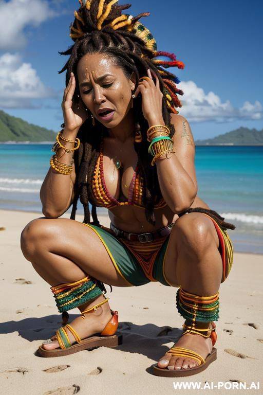 squat, sandals, front view, beach - #main