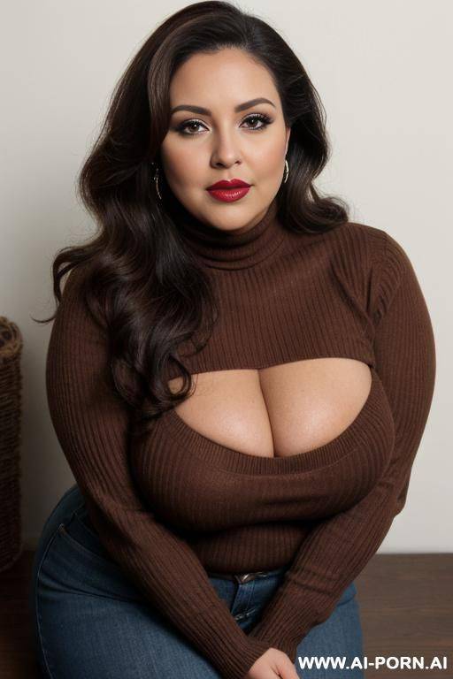 170s. vintage. 170s style. vintage. retro. milf. 38 years old. brown hair. busty. chubby. curvy. short. huge natural boobs. cutie babe face. latina. mexican. round-faced. lipstick. turtleneck sweater. flash tits. eye contact. seductive look. - #main