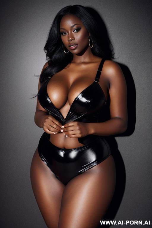 messy hair, hourglass body, black extremely short, tight and shiny clothes, big boobs, very seductive look, from above - #main