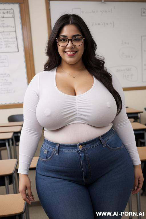 fair boobs, massive curved hips, alluring thighs, rocker outfit, very wide figure, long hair, tight white shirt - #main