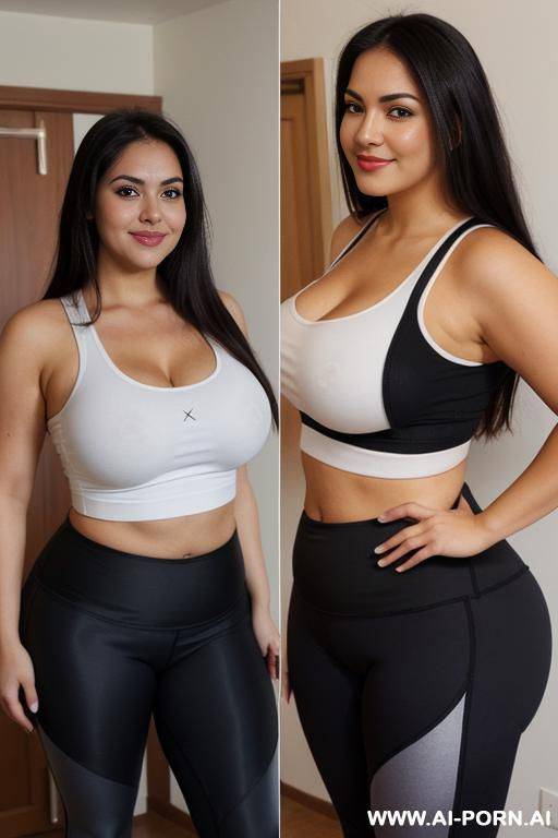 (masterpiece), mexican, pear shaped body, beautiful face, tight clothes, white shirt, round tummy - #main