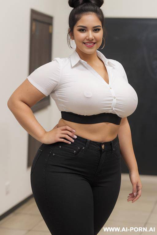 (masterpiece), mexican, pear shaped body, beautiful face, tight clothes, white shirt - #main