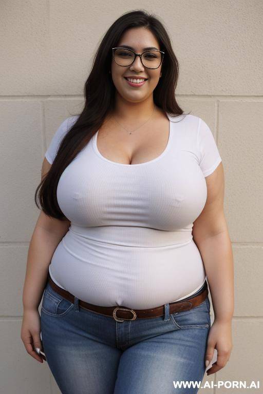 fair boobs, massive curved hips, alluring thighs, rocker outfit, very wide figure, long hair, tight white shirt - #main