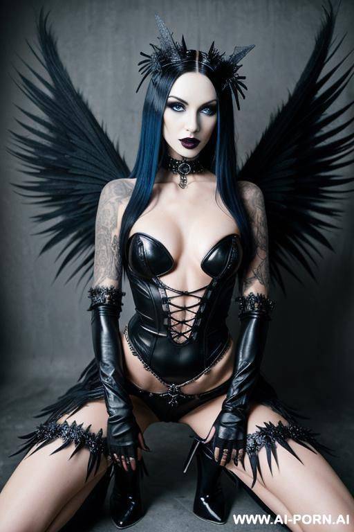 extremely tall supermodel cutie, slender, skiny, completely naked, super long legs, very long hair, fantasy wings, unusual skin texture, fantasy skin, snowflakes, winter, christmas, ((snowflakes hair clip)), (((playful mischievous sacred cutie))) - #main