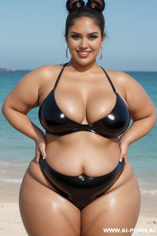 pear shaped, bbw, massive hips, giant thighs, chubby face and arms, tan, chola, oiled skin, shiny, round belly - #main