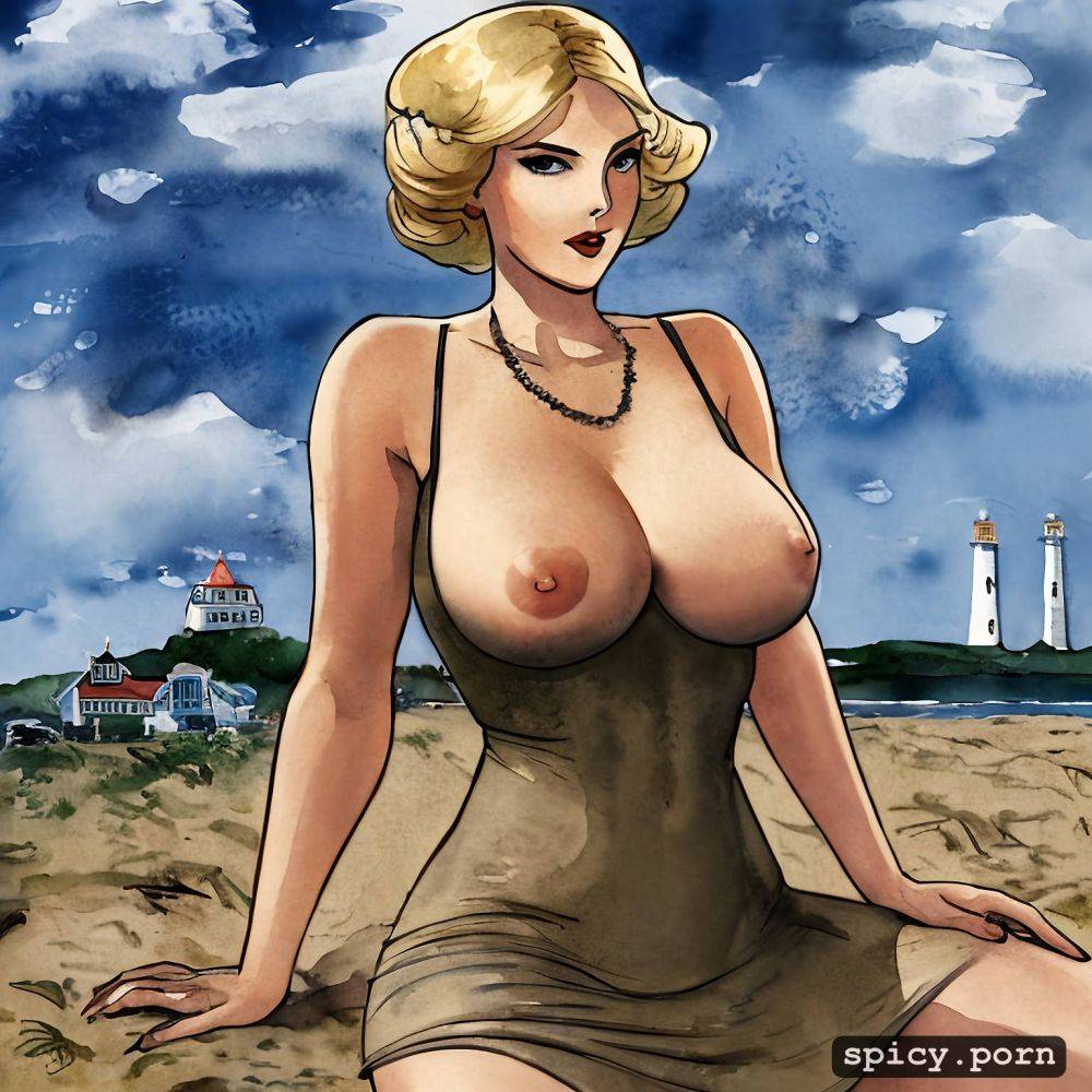 erect nipples, a tight dress, seductive, blonde, side shot, gorgeous symmetrical face - #main