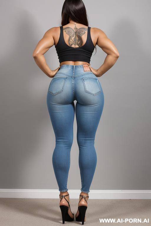 fit latino woman, wearing tight booty denim hotpants - #main