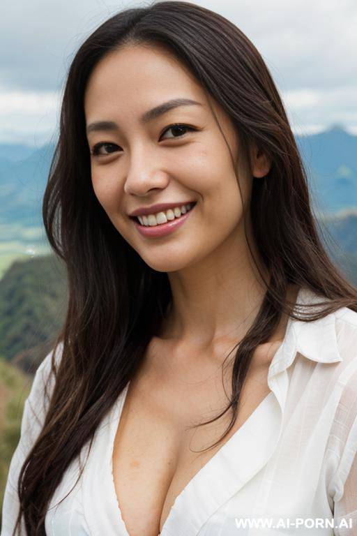 highly expressive. tanned japanese. long wavy gradient-brunette hair. close-up in decent clothes. she is natural. real-life sei-ra sodes-hiro! it seems as if she draws me closer.in new-zeland. at the mountain-top. - #main