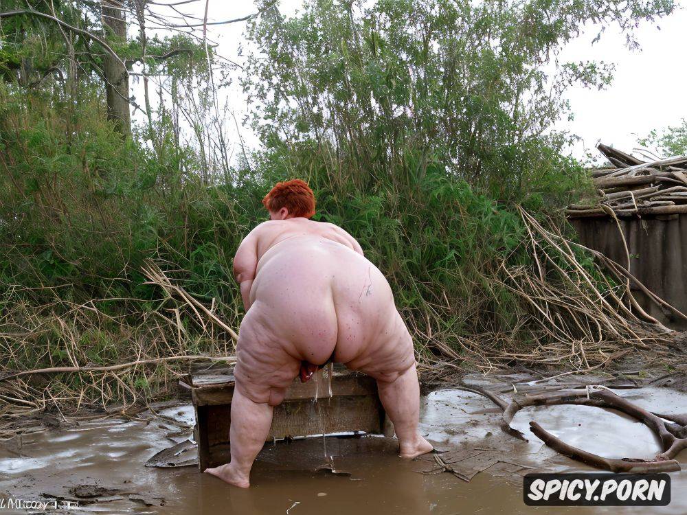 wide hips, saggy boobs, cellulite pregnant nude pissing, short red hair - #main