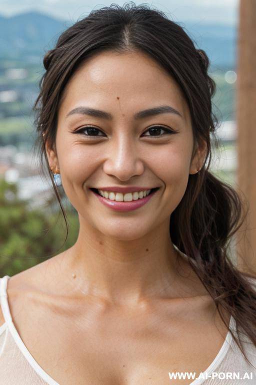 highly expressive. tanned japanese. long, wavy chignon, gradient-brunette hair. close-up in decent clothes. she is natural. real-life sei-ra sodes-hiro! it seems as if she draws me closer.in new-zeland. at the mountain-top. - #main