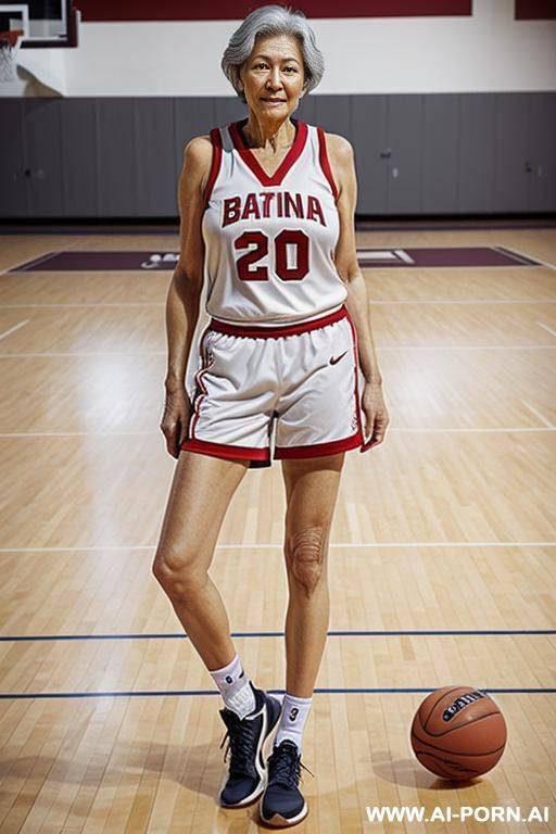 young tall brunettewith beautiful complexion on the basketball court in basketball team outfit - #main