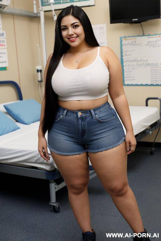 mexican, , pear shaped figure, supermodel, long hair, chola style, blue jean shorts - #main