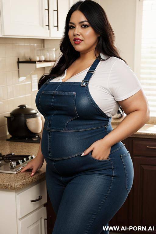 bbw, enormous, very obese, mexican, pear shaped, extra thicc, supermodel, long hair, chola style, chicana, rotund, very fat, wearing tight apron - #main